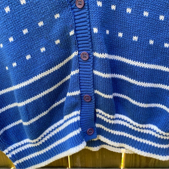 Vintage The Villager blue white knit cardigan sweater vest stripe M as is - Picture 4 of 16